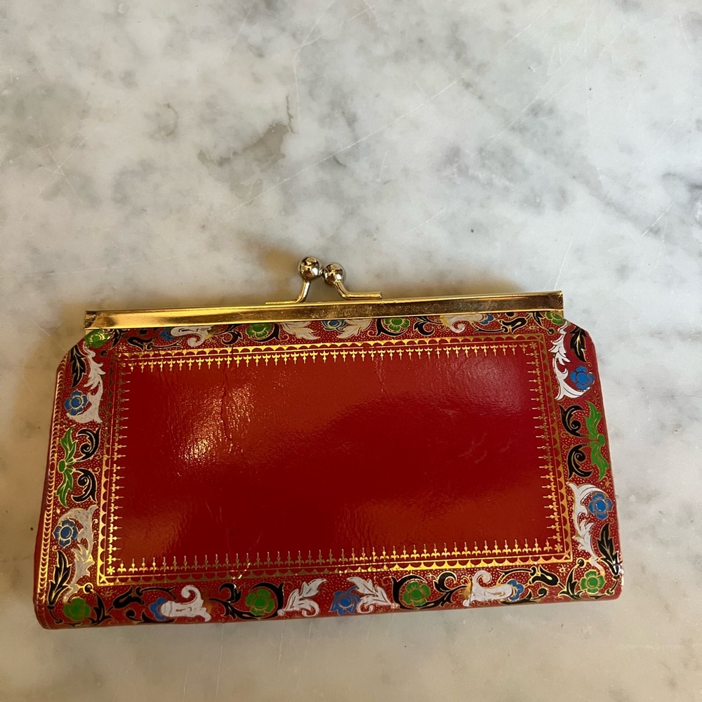 Vintage  Red With Color Detail Coin Purse Made In Italy